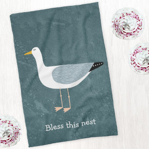 Whimsical Seagull Nautical Coastal Tea Towel