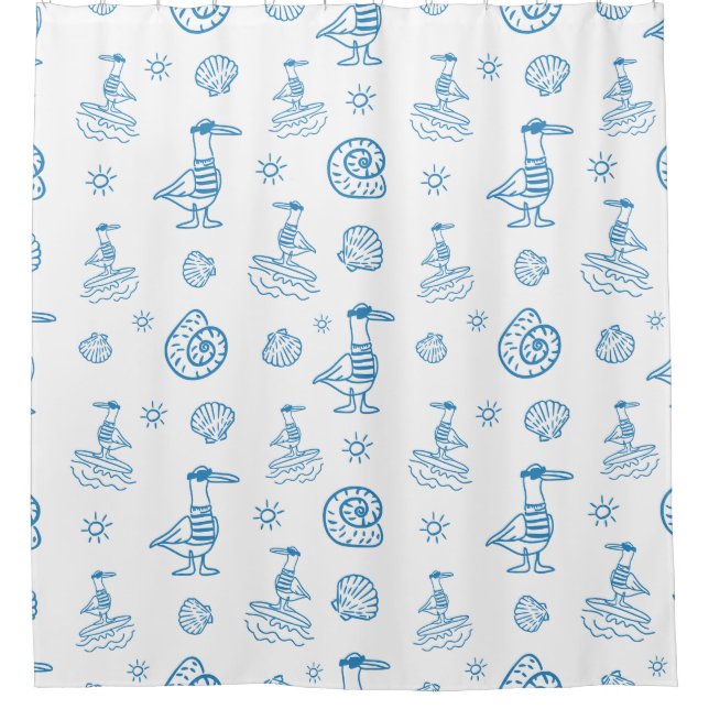 Whimsical Seagull Nautical Doodle Pattern Shower Curtain (Front)