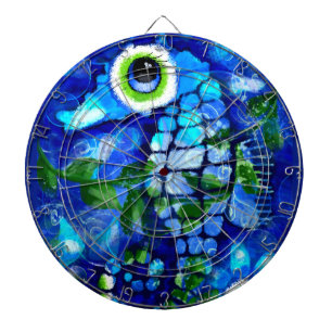 Whimsical Seahorse Coastal Nautical Seaside Blue Dartboard