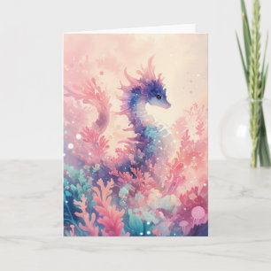 Whimsical Seahorse in Coral Dreamscape Card