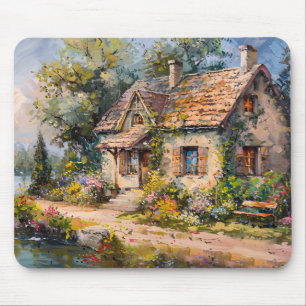 Whimsical Seaside Cottage Cottagecore Mouse Mat