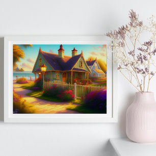 Whimsical Seaside Cottage Scenic Poster