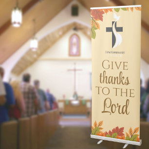 Whimsical Seasonal Fall Leaves Thanksgiving Church Retractable Banner