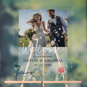 Whimsical Secret Garden Wildflowers Frame Photo Acrylic Sign