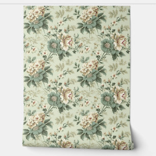 Whimsical Shabby chic sage green white flowers Wallpaper