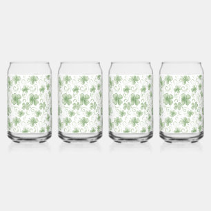 Whimsical Shamrock and Swirl Irish-Themed  Can Glass