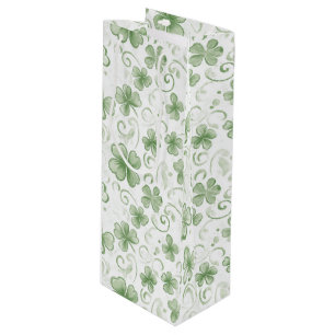 Whimsical Shamrock and Swirl Irish-Themed Wine Gift Bag