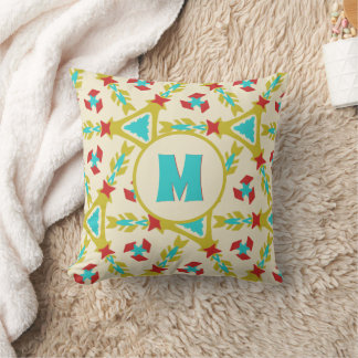 Whimsical Shapes Colourful Pattern with Monogram Cushion