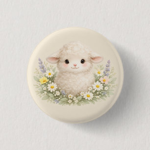 Whimsical Sheep and Wildflowers for a Charming 3 Cm Round Badge