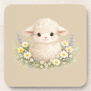 Whimsical Sheep and Wildflowers for a Charming Coaster