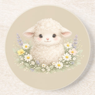 Whimsical Sheep and Wildflowers for a Charming Coaster