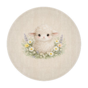 Whimsical Sheep and Wildflowers for a Charming Cutting Board