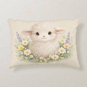 Whimsical Sheep and Wildflowers for a Charming Decorative Cushion