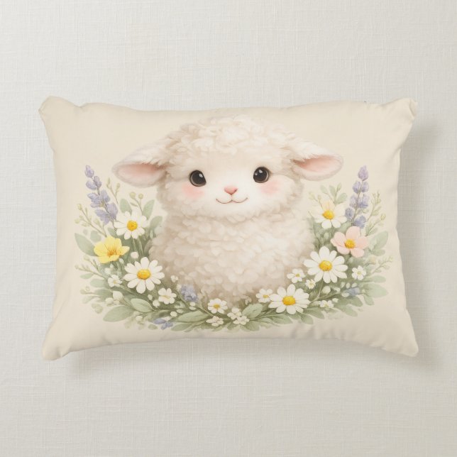 Whimsical Sheep and Wildflowers for a Charming Decorative Cushion (Front)