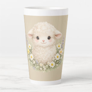Whimsical Sheep and Wildflowers for a Charming Latte Mug