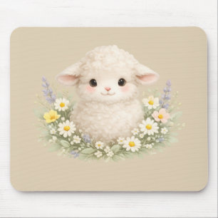 Whimsical Sheep and Wildflowers for a Charming Mouse Mat