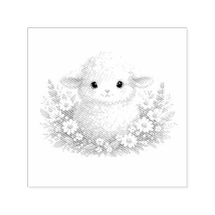 Whimsical Sheep and Wildflowers for a Charming Self-inking Stamp