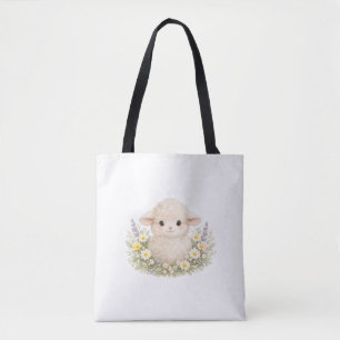 Whimsical Sheep and Wildflowers for a Charming Tote Bag