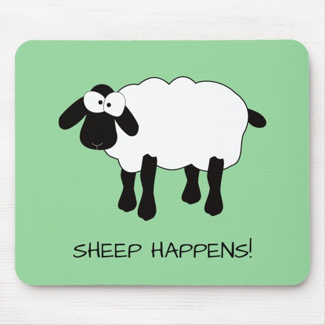 Whimsical Sheep "Sheep Happens" Mouse Pad (Front)