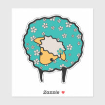 Whimsical Sheep with blue fleece and flower print