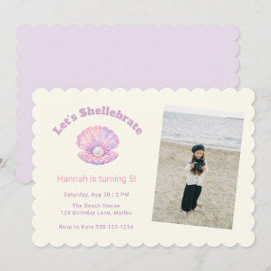 Whimsical Shell Beach Kids Birthday Party Photo Invitation