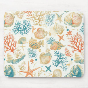 Whimsical Shells & Coral with Soft Blue Accents Mouse Mat