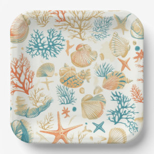 Whimsical Shells & Coral with Soft Blue Accents Paper Plate
