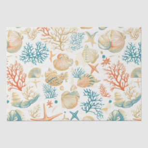 Whimsical Shells & Coral with Soft Blue Accents Tissue Paper
