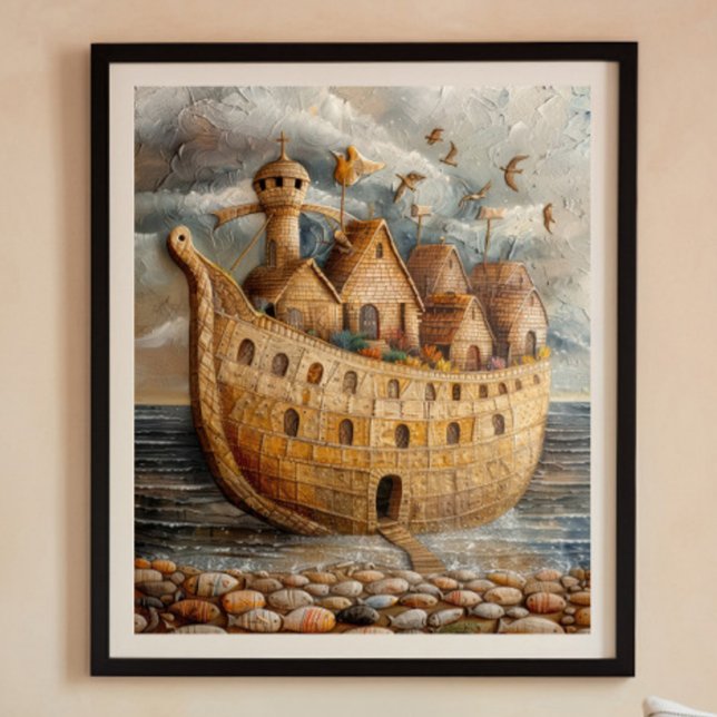 Whimsical Ship Folk Art Oil Painting Poster (Creator Uploaded)