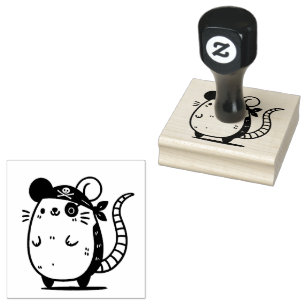 Whimsical Ship Rat Illustration Rubber Stamp