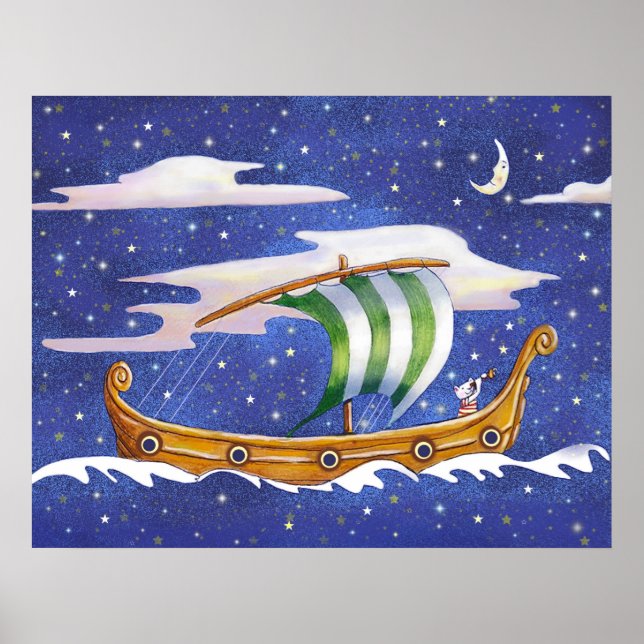 Whimsical Ship Sailing in Space poster (Front)