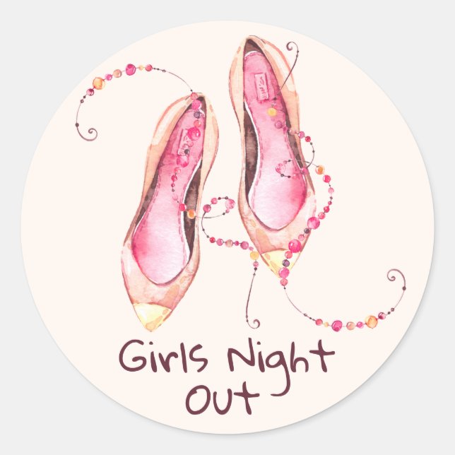 Whimsical Shoes "Girls Night Out" Classic Round Sticker (Front)