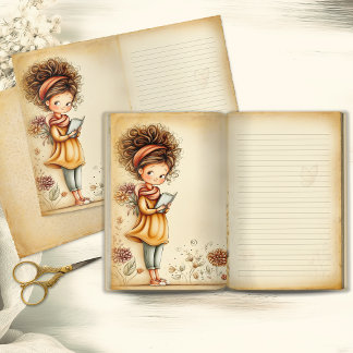 Whimsical Shy Girl Vintage Junk Journal Page
