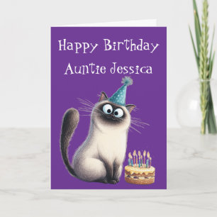 Whimsical Siamese Cat Birthday Card