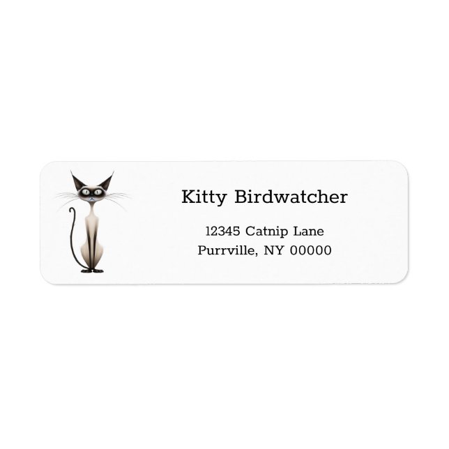 Whimsical Siamese Cat Cartoon Return Address (Front)