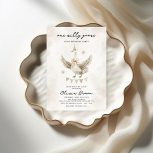 Whimsical Silly Goose 1st Birthday Invitation