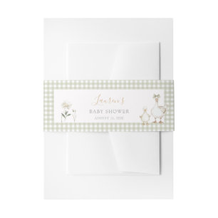 Whimsical Silly Goose Green Gingham Baby Shower Invitation Belly Band