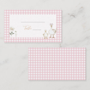 Whimsical Silly Goose Pink Gingham Baby Shower Place Card