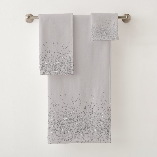 Whimsical Silver Glitter on Silver Bath Towel Set (Insitu)