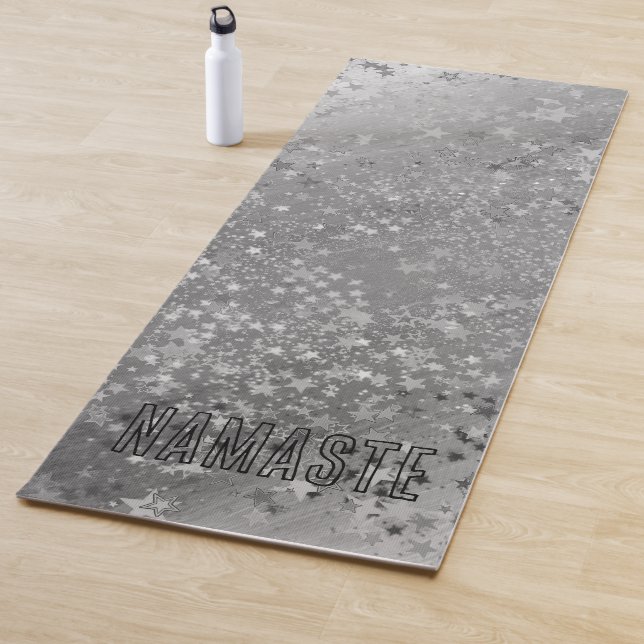 Whimsical  Silver Stars Glitter  Personalised Yoga Mat (In Situ)