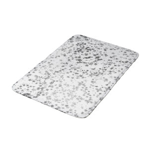 Whimsical Silver Stars on White  Bath Mat