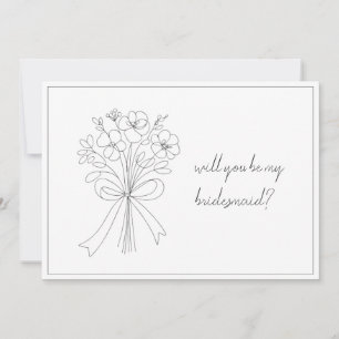 whimsical simple bow & flower bridesmaid proposal card