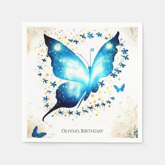 Whimsical Simple Butterfly Birthday Napkin (Front)