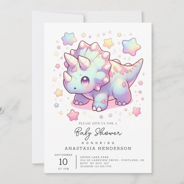 Whimsical Simple Dinosaur Baby Shower Invitation (Front)