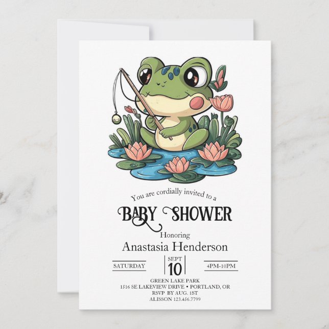Whimsical Simple Frog Baby Shower Invitation (Front)