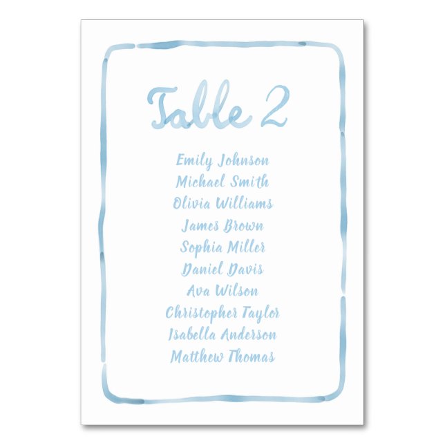 Whimsical Simple Light Blue Seating Chart Card (Front)