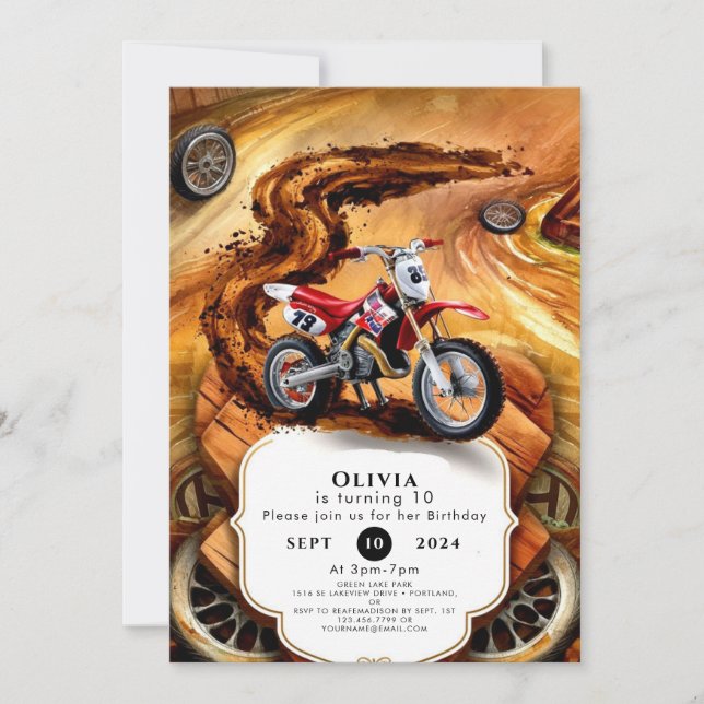 Whimsical Simple Motorcycle Birthday Invitation (Front)