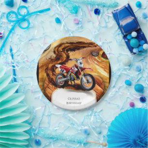 Whimsical Simple Motorcycle Birthday Paper Plate