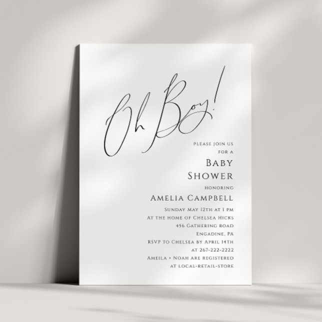 Whimsical Simple Oh Boy Baby Shower Invitation (Creator Uploaded)