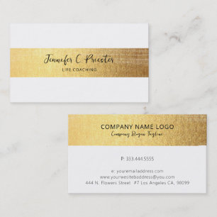 Whimsical Simple White & Gold Stripe Black Text Business Card